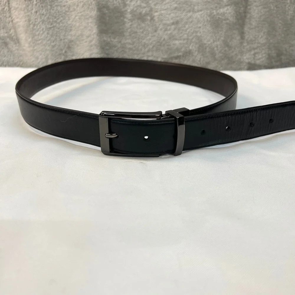 Perry Ellis Mens Reversible Belt Black Brown Gunmetal Buckle Size 36 Office Wear